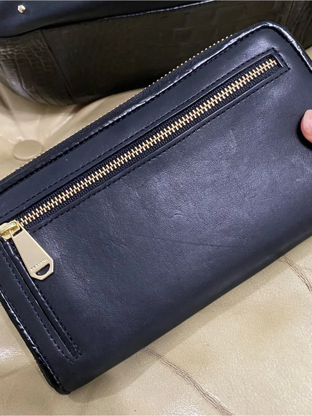 RARE Brahmin Nara Stud Marianna Tassel + Zip Wallet + Key Fob Leather Black/Gold